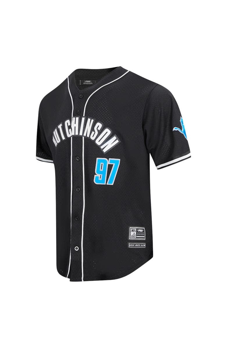 PRO STANDARD Men's Pro Standard Aidan Hutchinson Black Detroit Lions Mesh Button-Up Baseball Jersey, Alternate, color, 