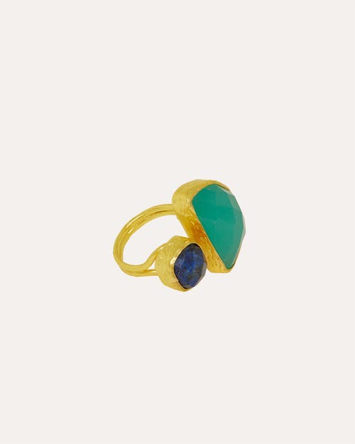 Ottoman Hands Avery Lapis And Aqua Chalcedony Cocktail Ring In Multi