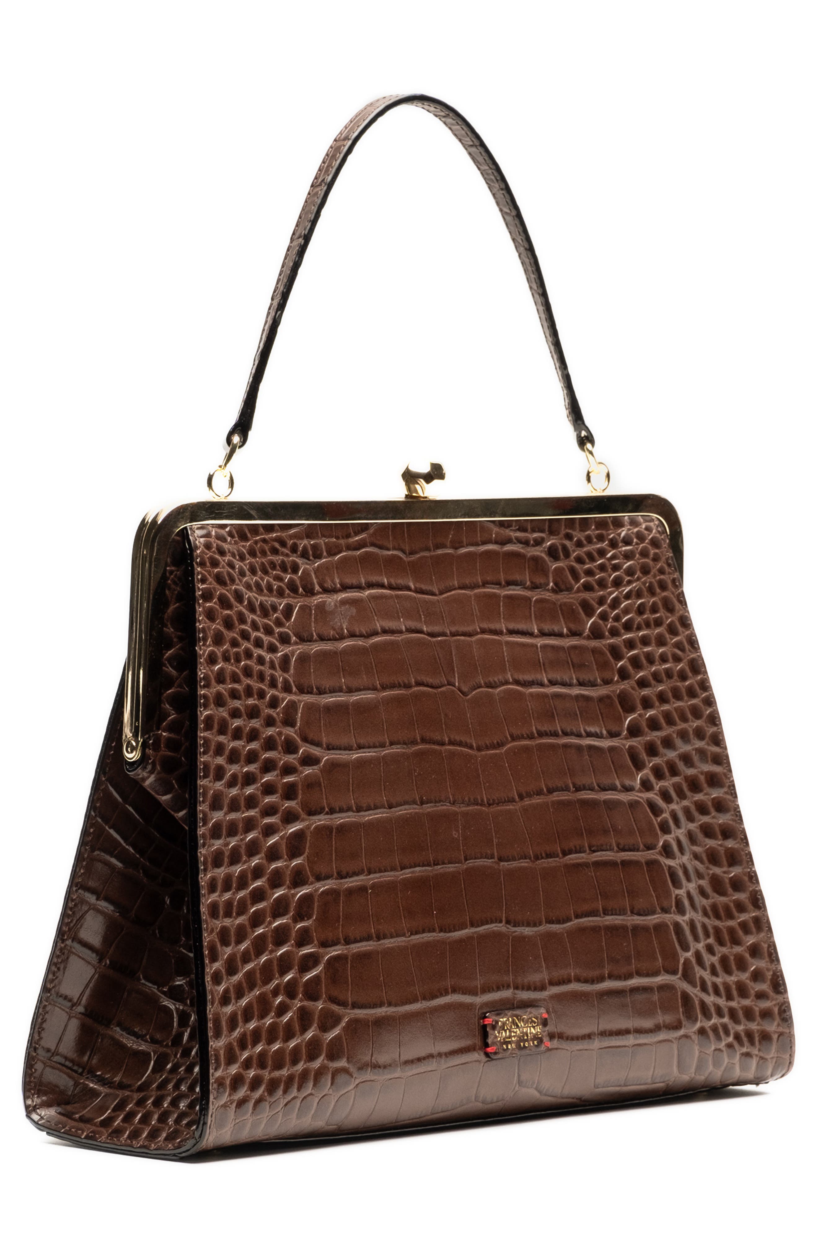 Jackie Croc Embossed Leather Frame Bag, Alternate, color, CHOCOLATE
