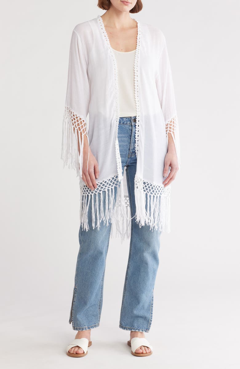 Forgotten Grace Long Fringe Knit Ruana, Main, color, White