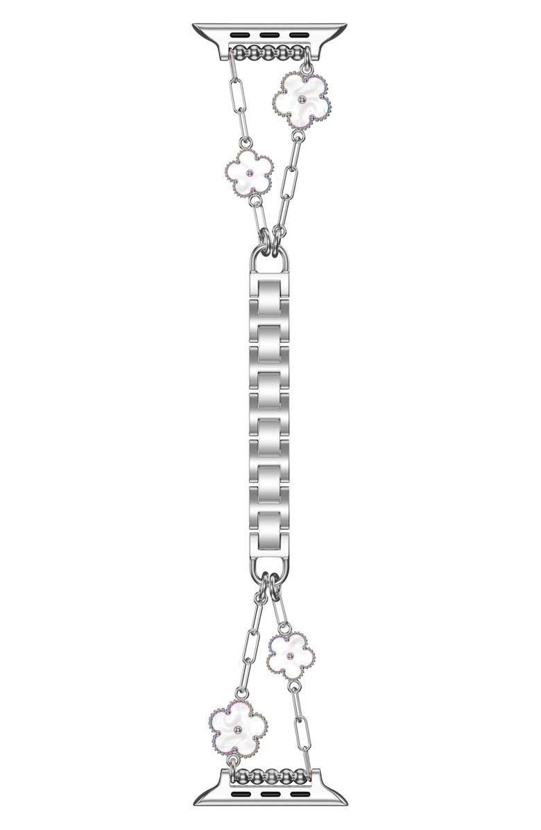 The Posh Tech Flora Stainless Steel Apple Watch<sup>®</sup> Watchband, Main, color, Silver