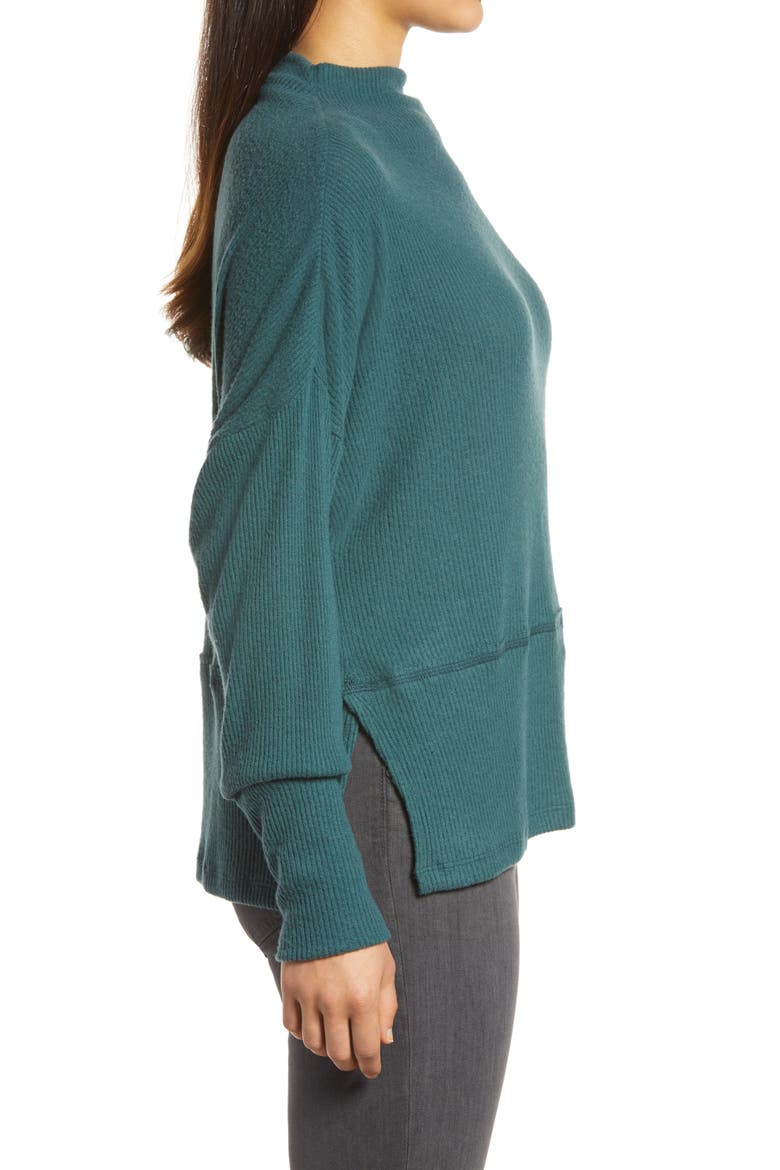 Rib Funnel Neck Sweater, Alternate, color, GREEN PONDEROSA