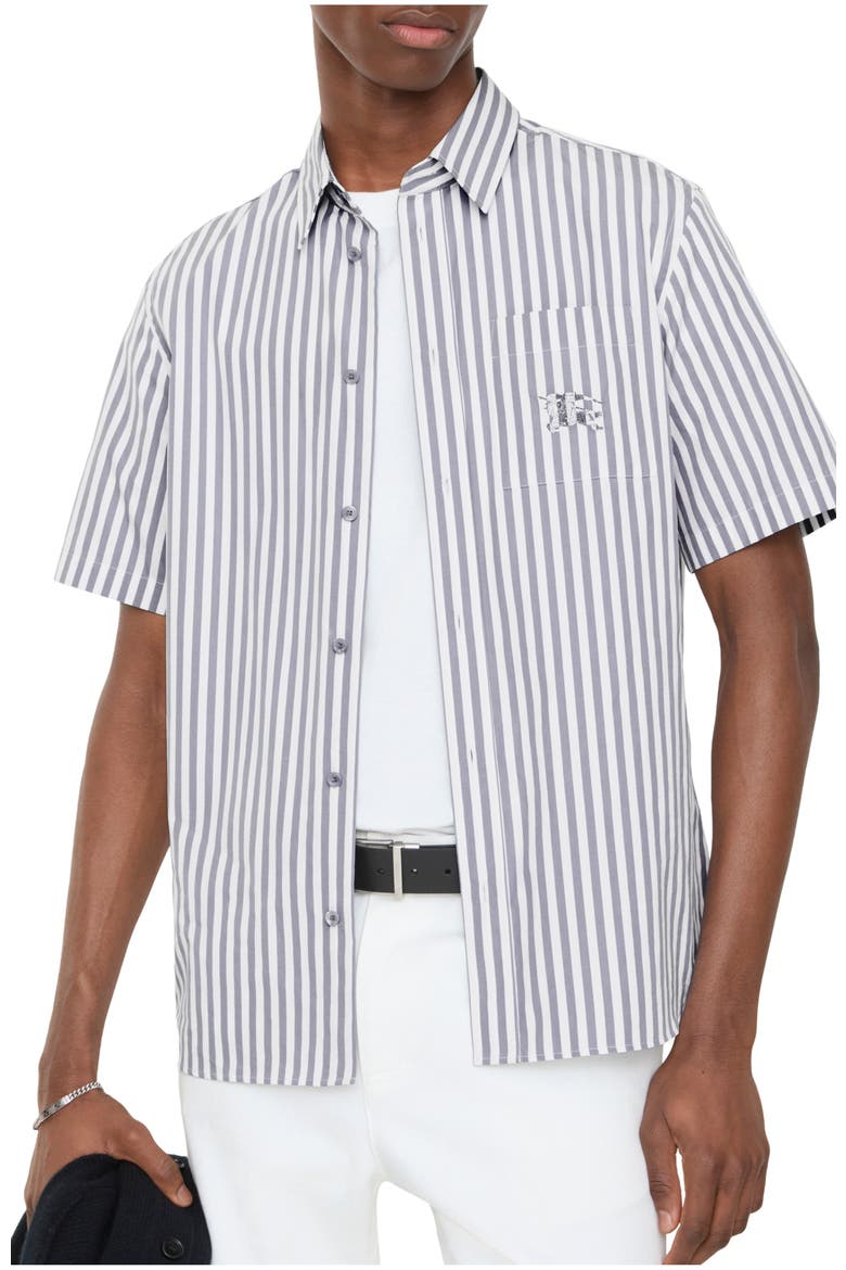 Striped Cotton Poplin Shirt, Main, color, Marble grey/white