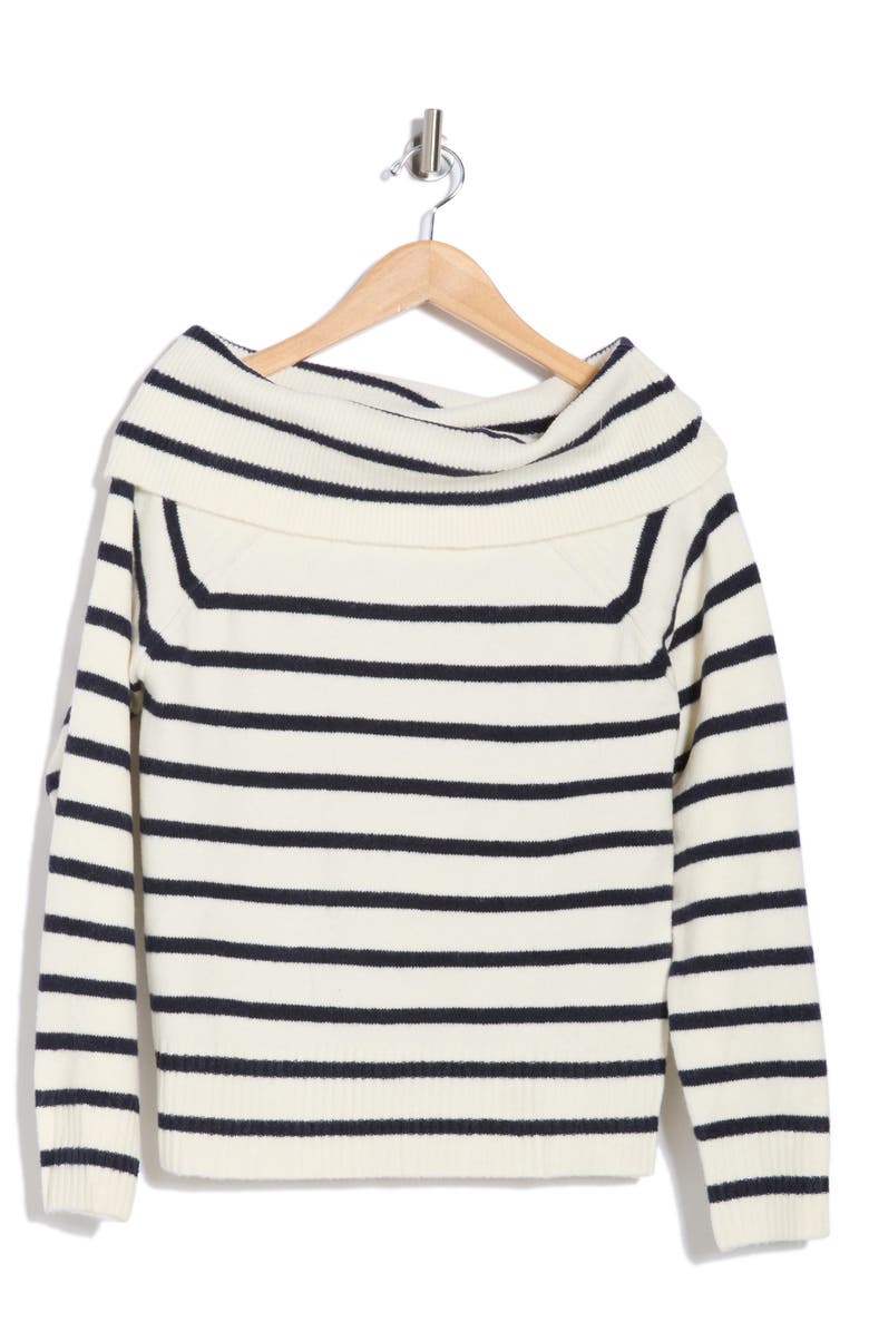 Lucky Brand Cloud Off the Shoulder Sweater, Alternate, color, Cadet Navy Multi Stripe