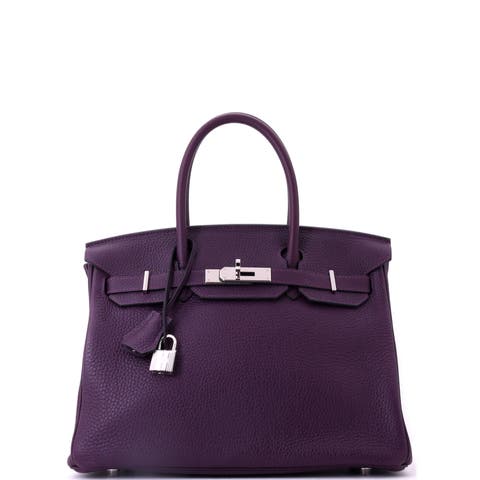 Birkin Handbag Purple Clemence with Palladium Hardware 30