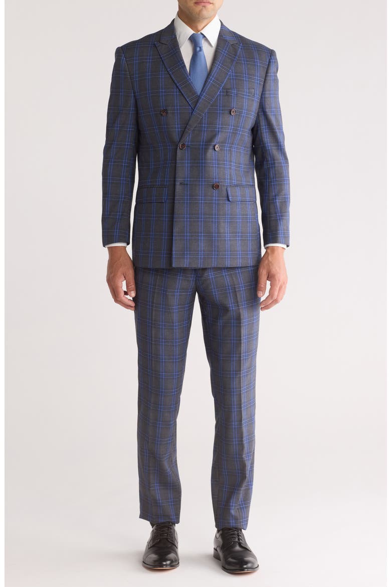 Slim Fit Check Double Breasted Suit, Main, color, CHARCOAL