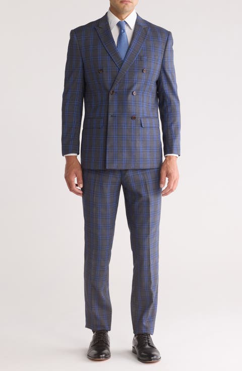 Slim Fit Check Double Breasted Suit (Regular & Big)