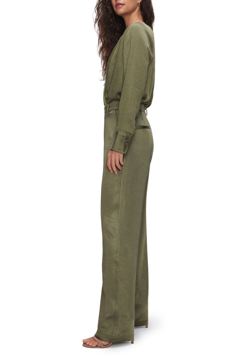 Washed Satin Straight Leg Trousers, Alternate, color, JUNIPER GREEN001