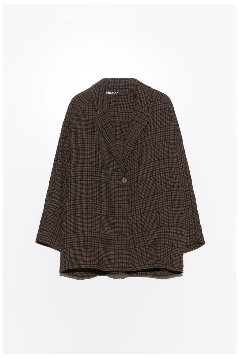Checked Wool Blend Straight Blazer, Alternate, color, BROWN