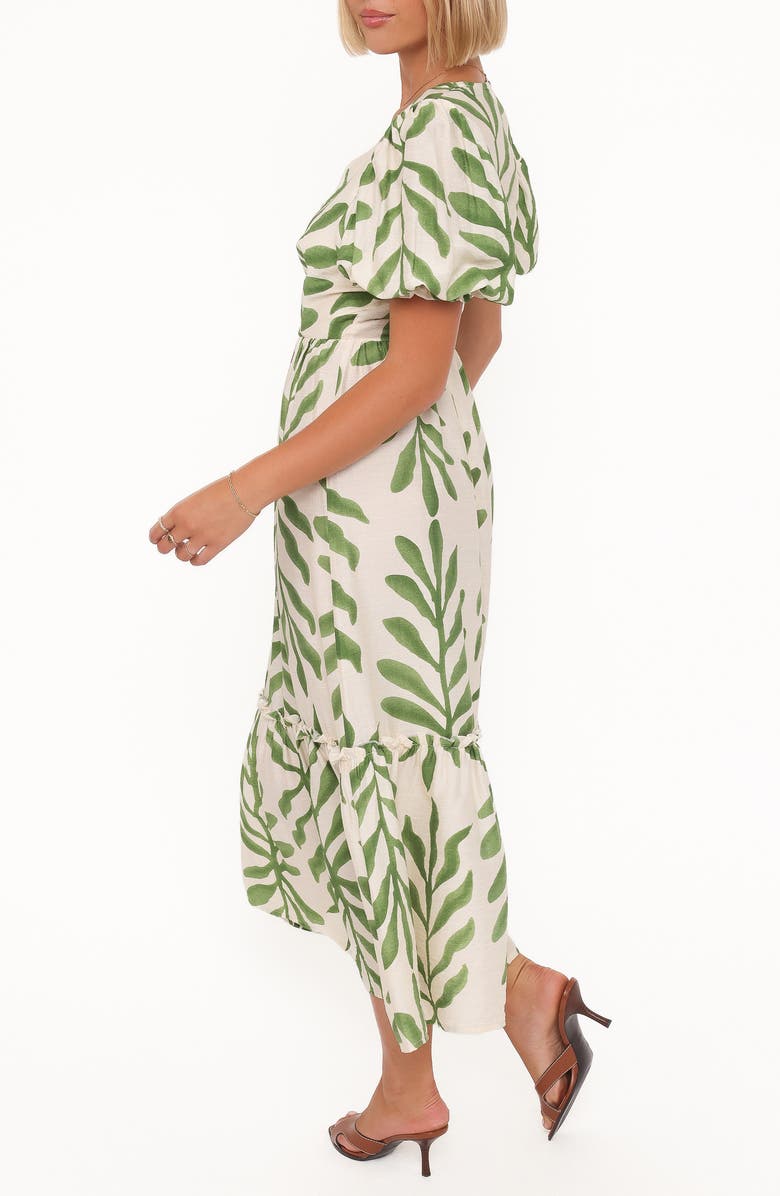Petal & Pup Steele Puff Sleeve Tiered Midi Dress, Alternate, color, Green Palm