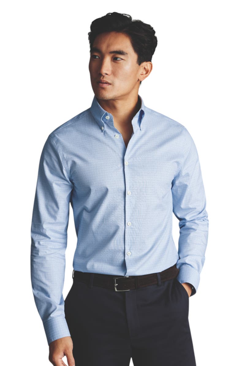 Charles Tyrwhitt Non-Iron Pinpoint Oxford Check Shirt, Main, color, Sky Blue