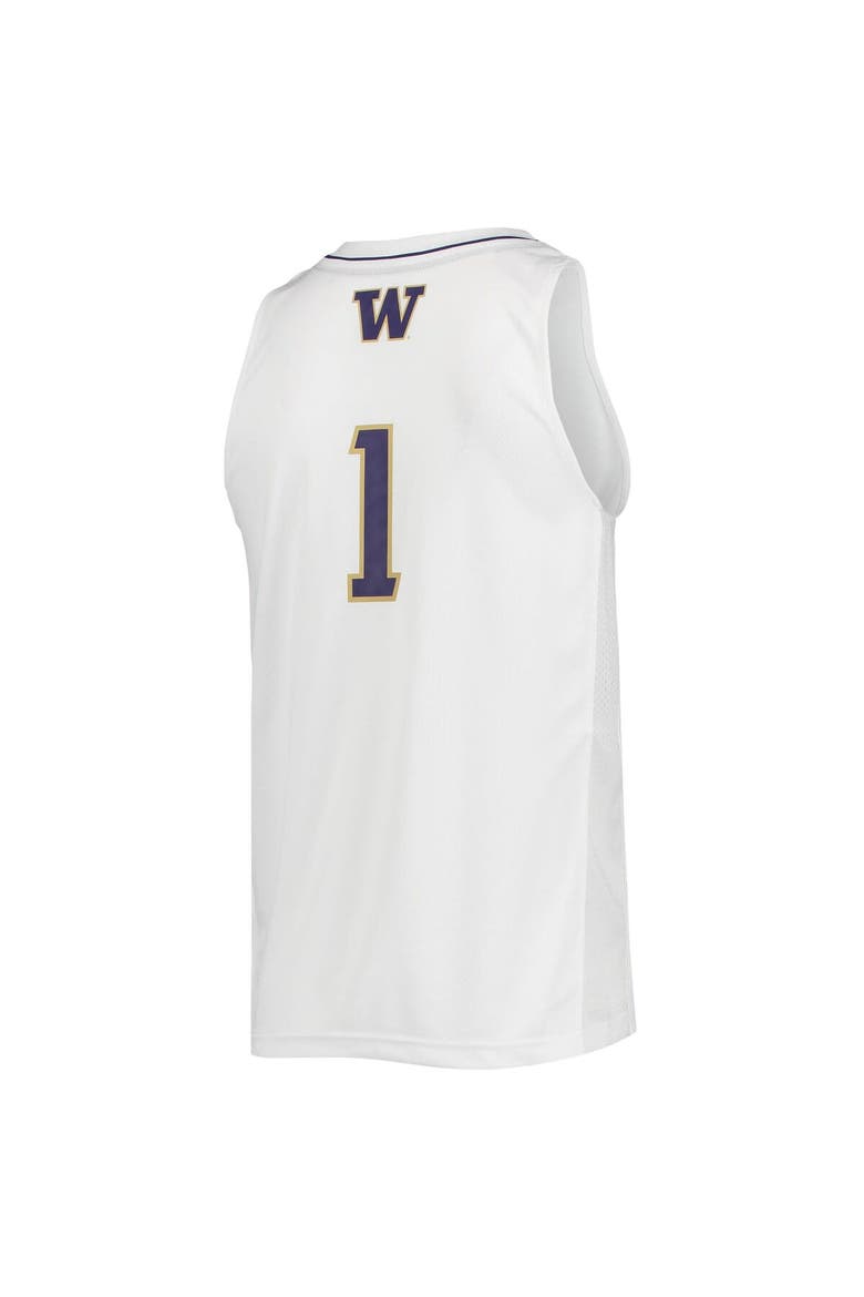 Men's adidas #1 White Washington Huskies Swingman Basketball Jersey, Alternate, color, White