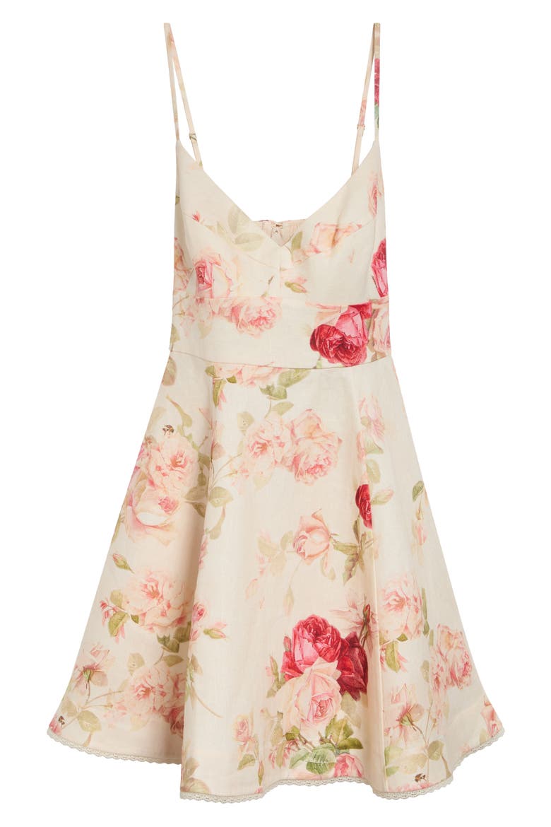 Roselight Picnic Linen & Silk Minidress, Alternate, color, CREAM ROSE FLORAL
