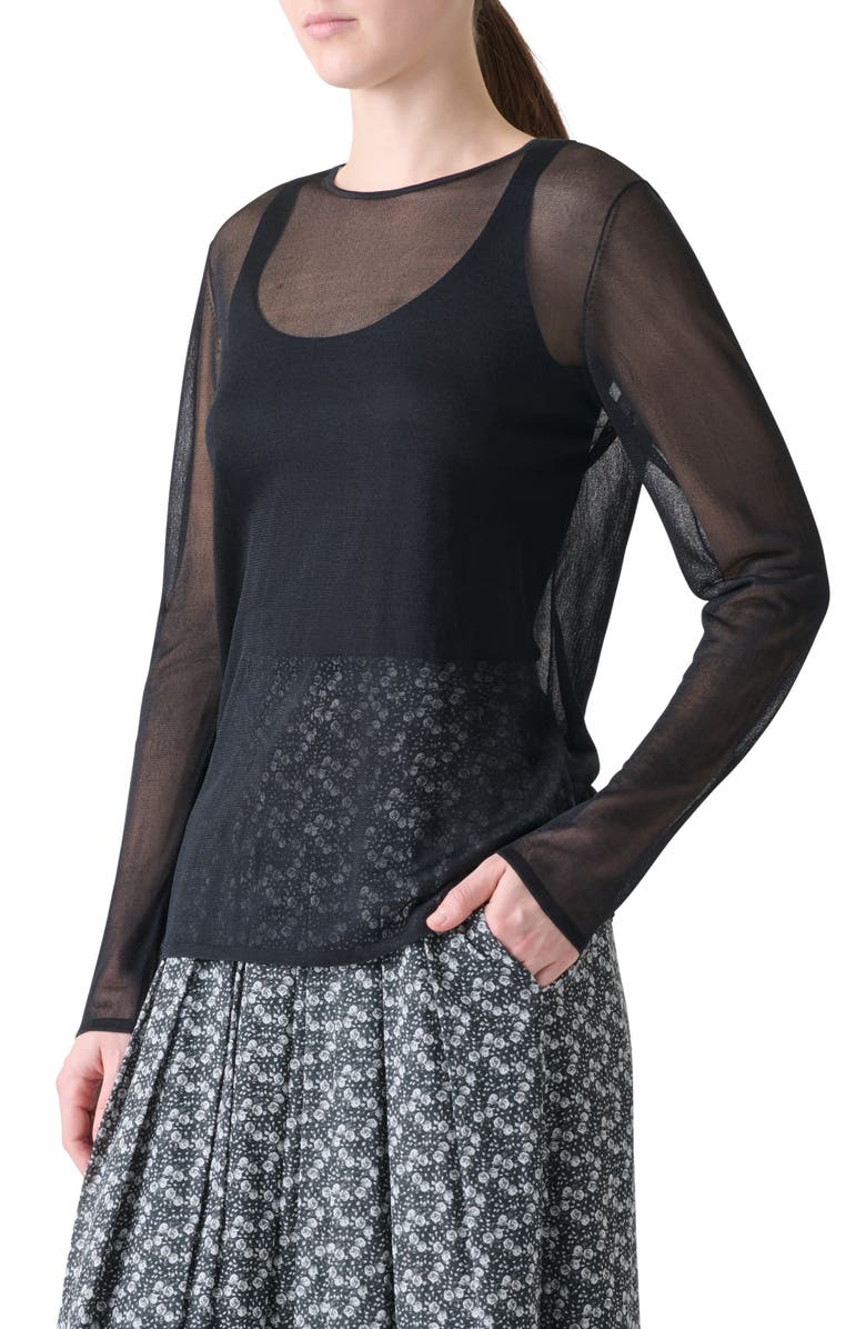 Akris Sheer Overlay Silk Sweater Tank, Alternate, color, Black