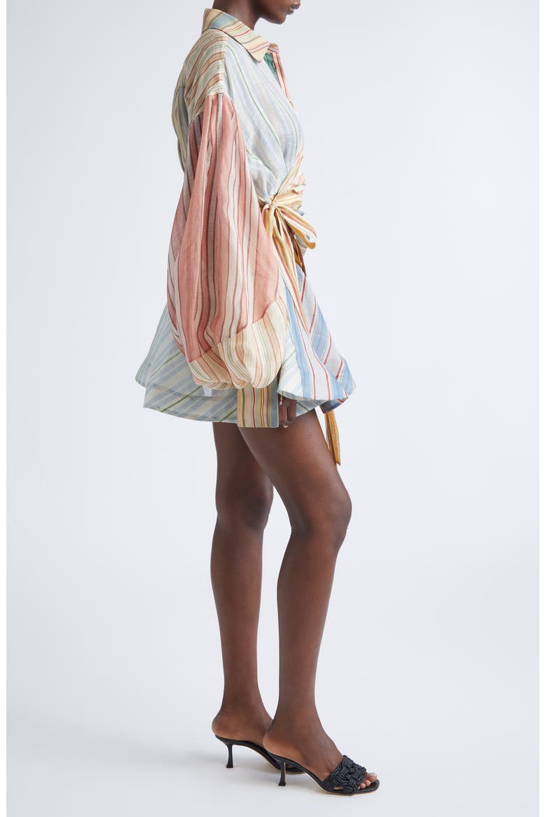 Rebellion Asymmetric Stripe Long Sleeve Linen & Silk Shirtdress, Alternate, color, SPLICED STRIPES