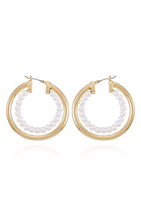 Imitation Pearl Hoop Earrings