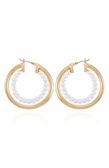 Vince Camuto Imitation Pearl Hoop Earrings