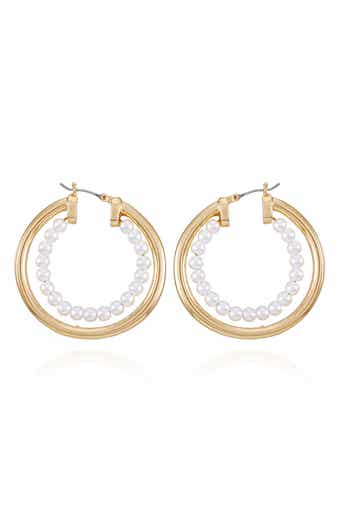 Vince Camuto Imitation Pearl Hoop Earrings
