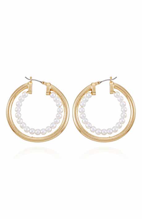 Vince Camuto Imitation Pearl Hoop Earrings