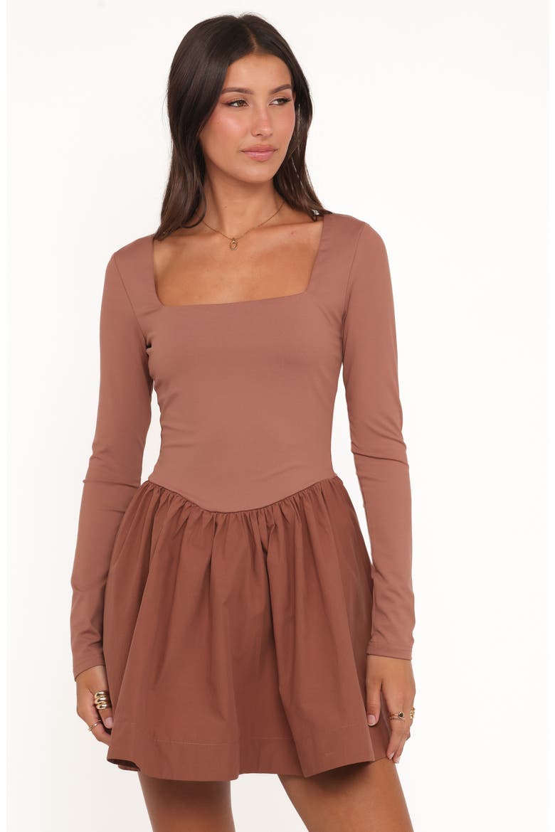 Sheena Long Sleeve Fit & Flare Minidress, Alternate, color, MOCHA