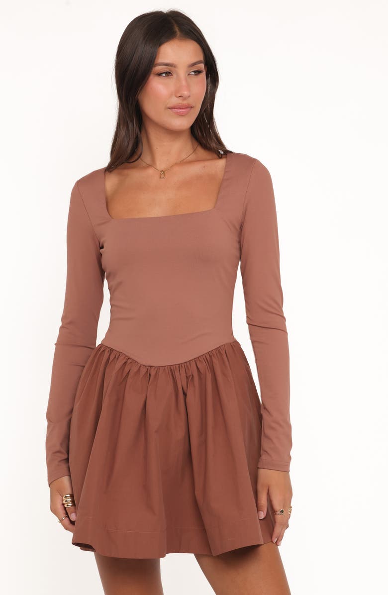 Petal & Pup Sheena Long Sleeve Fit & Flare Minidress, Alternate, color, Mocha