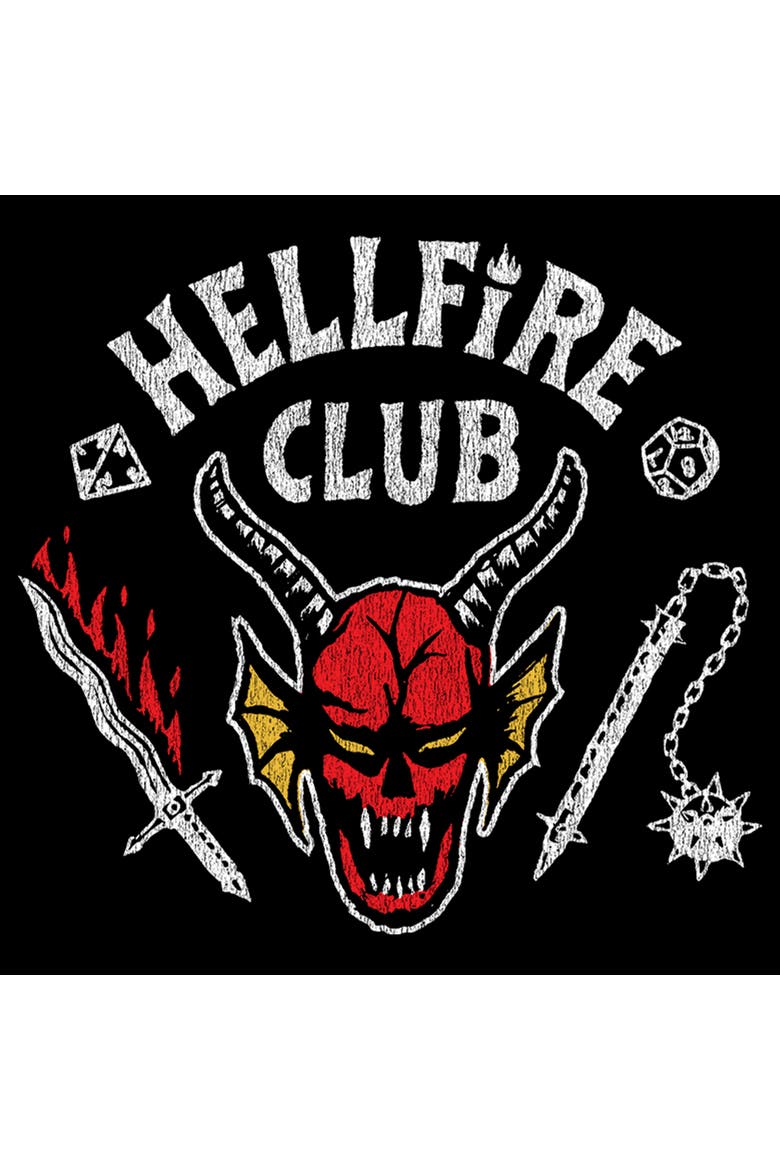 Netflix Boys' Stranger Things Hellfire Club Costume Graphic T-Shirt, Alternate, color, Black