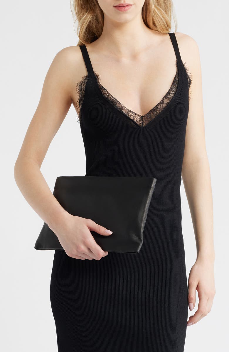 AllSaints Bettina Leather Clutch, Alternate, color, Black