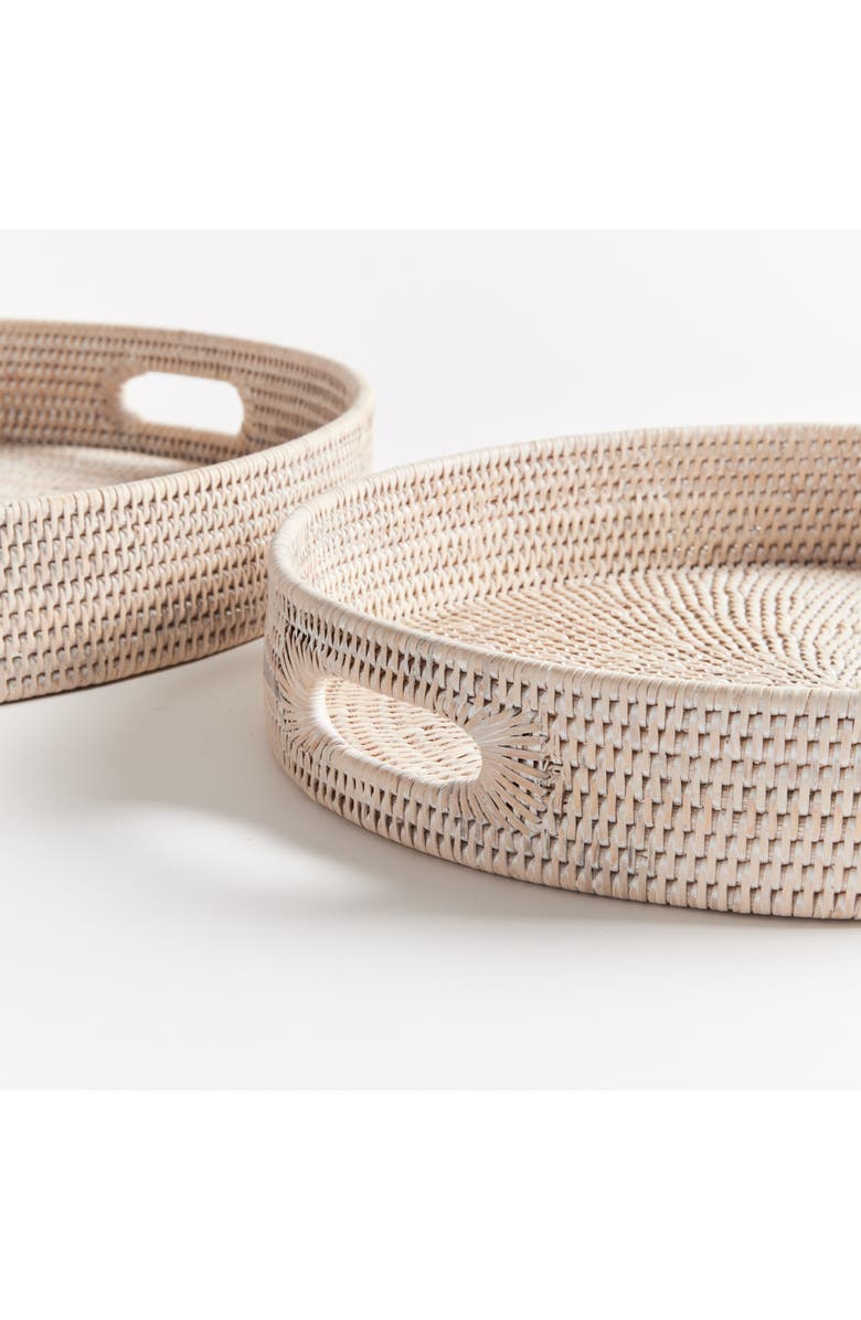 Napa Home & Garden Burma Rattan Round Ottoman Decorative Trays Small Set of 2, Alternate, color, White