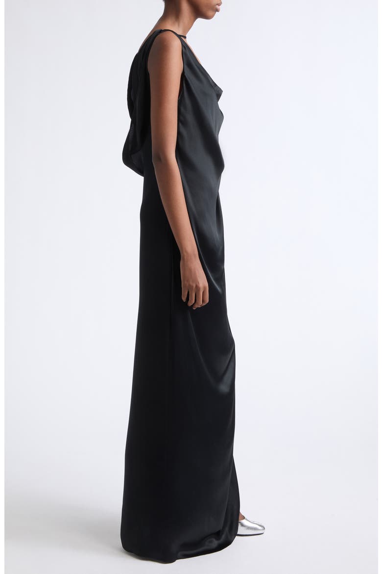 Draped Satin Gown, Alternate, color, BLACK