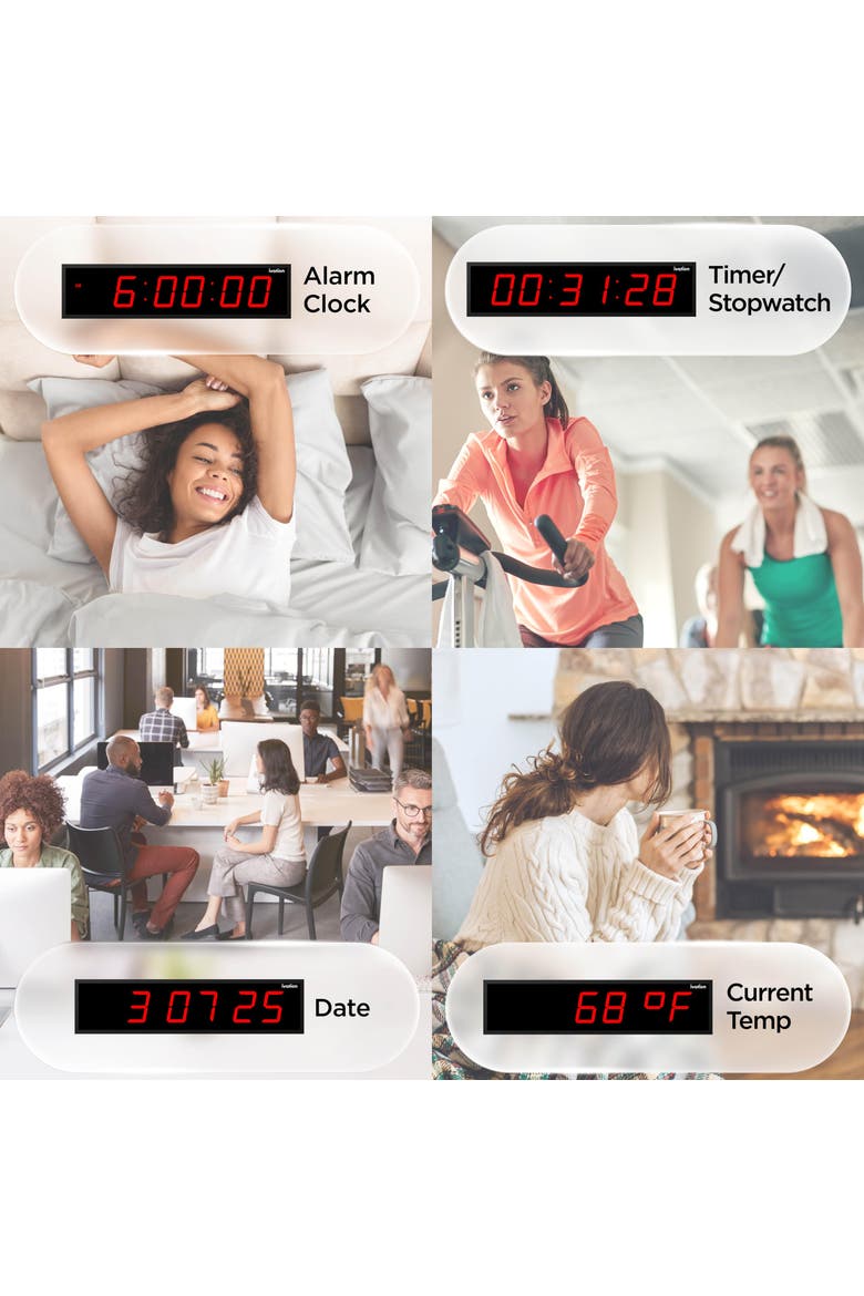 Large Digital Clock, 60 Led Wall Clock with Stopwatch, Alarms, Timer, Temp & Remote, Alternate, color, Red