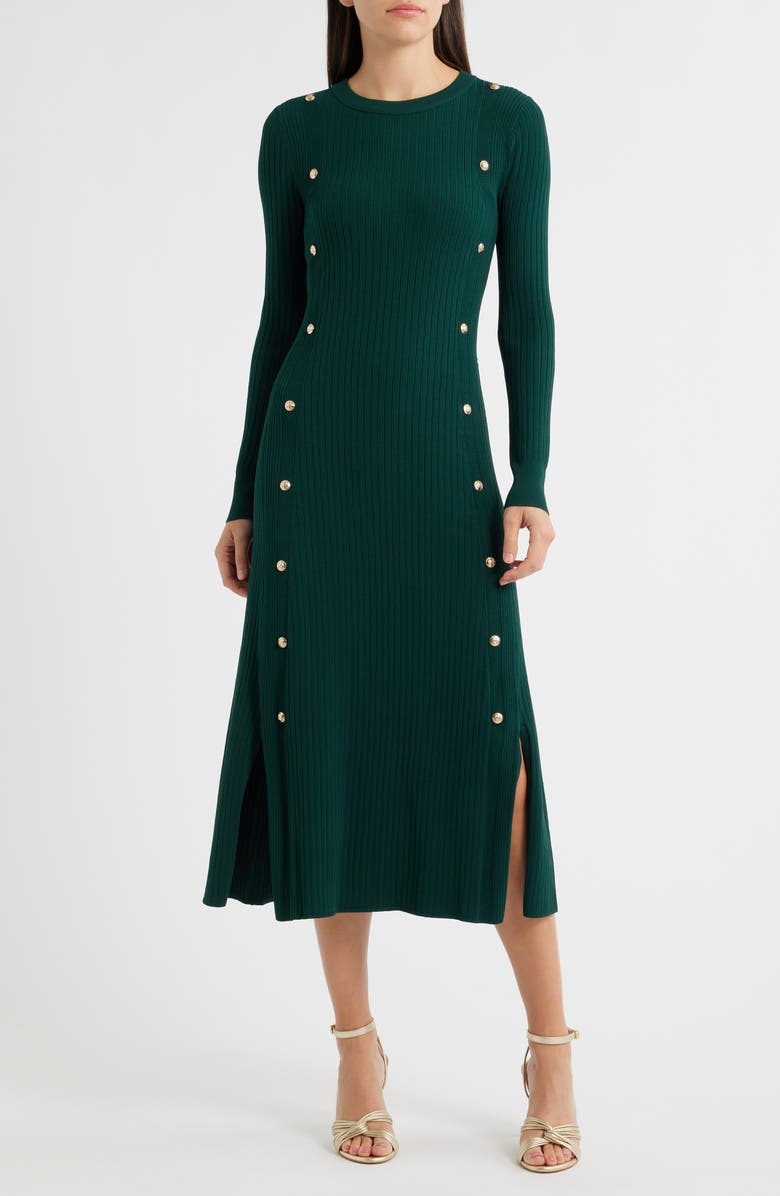 Elie Tahari The Tamara Long Sleeve A-Line Dress, Main, color, Deep Forest