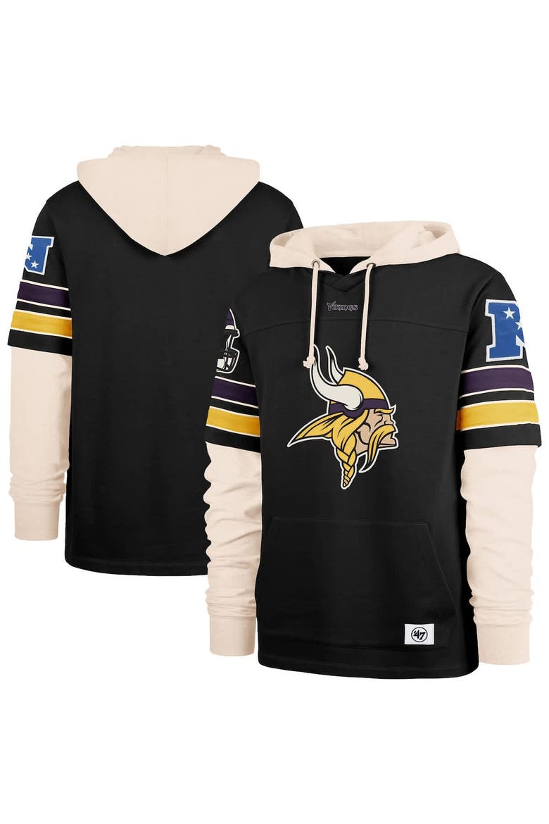 Men's '47 Black Minnesota Vikings Split Zone Cornerback Duo Hoodie