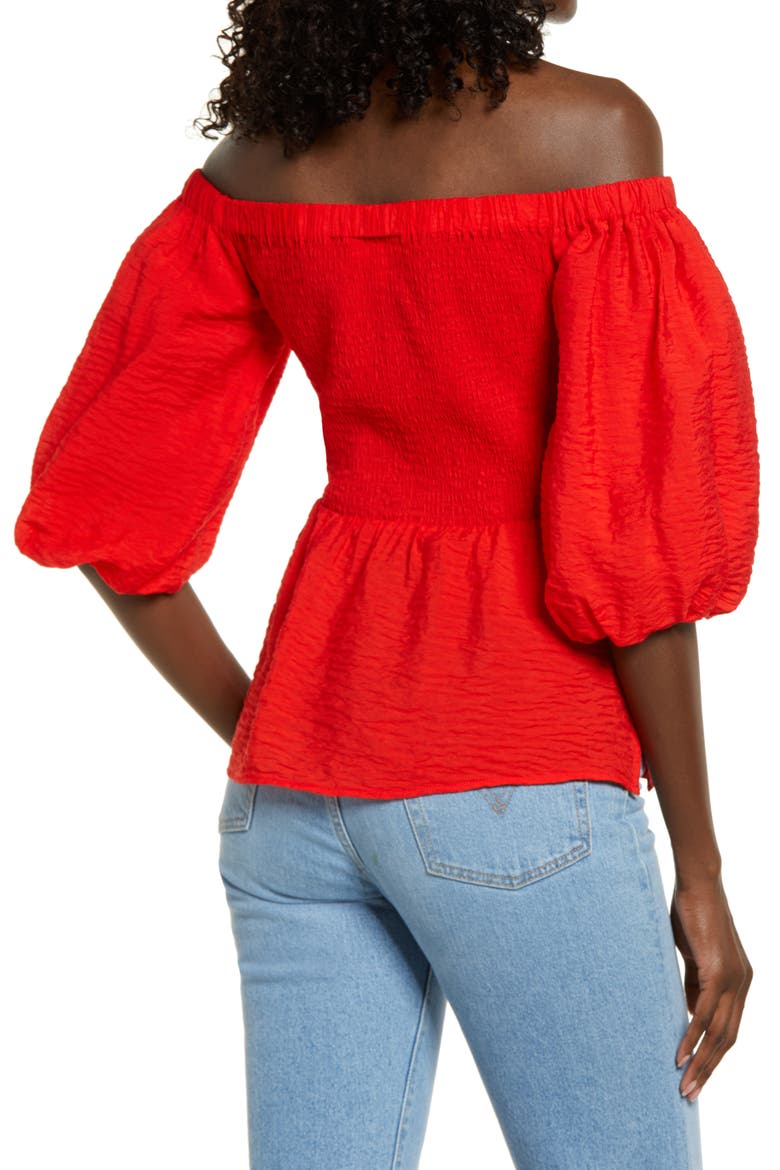 Smocked Puff Sleeve Top, Alternate, color, RED BLOOM