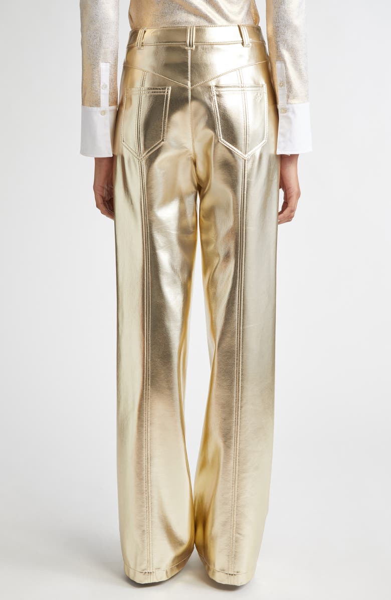 Cinq à Sept Francine High Waist Metallic Faux Leather Wide Leg Pants, Alternate, color, Gold