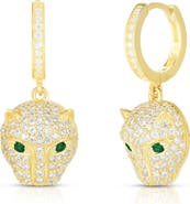 SPHERA MILANO Pavé Cubic Zirconia Panther Drop Huggie Hoop Earrings