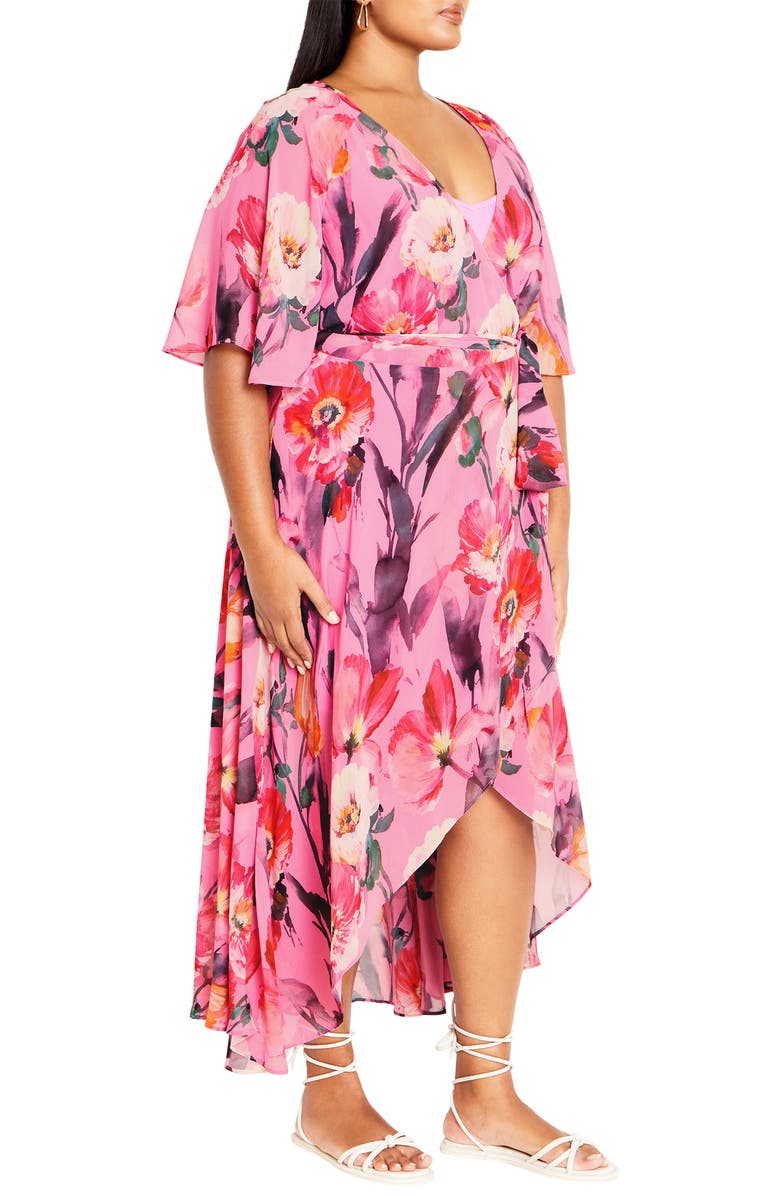 City Chic Lover's Lane Floral Tulip Hem Wrap Maxi Dress, Alternate, color, 