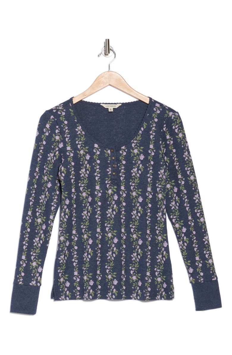 Lucky Brand Long Sleeve Thermal Henley, Alternate, color, Navy Floral