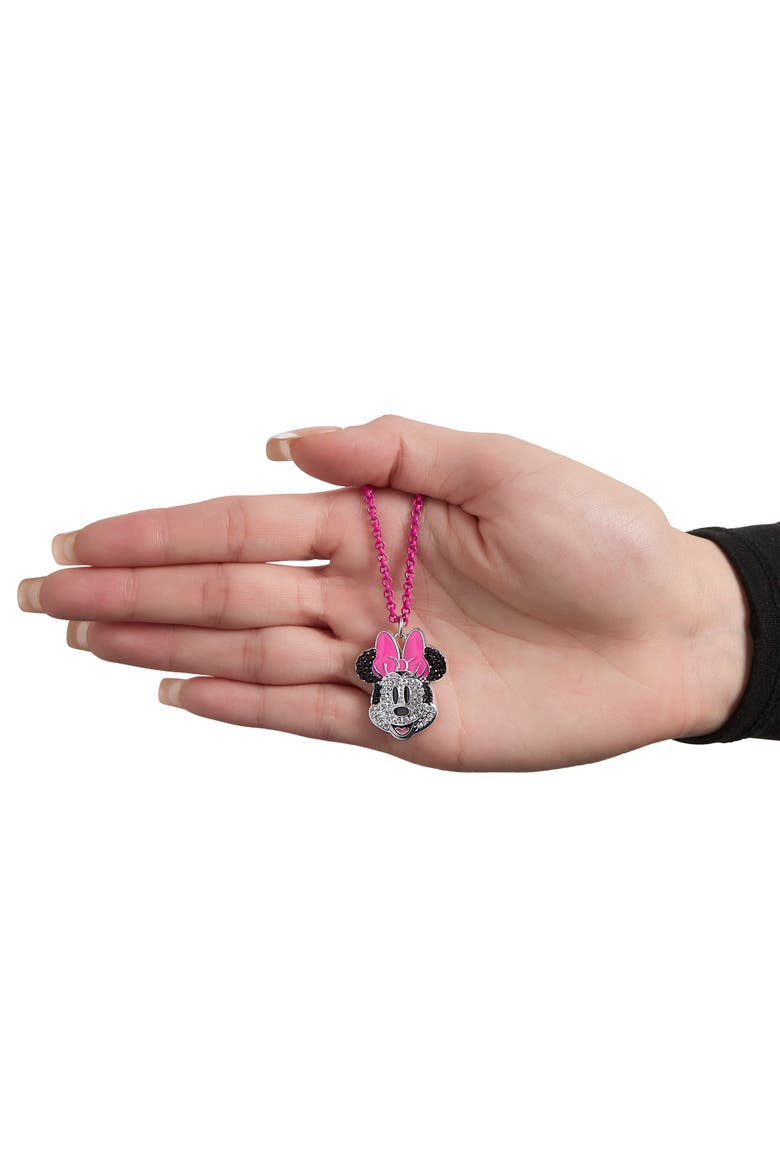 Pave Crystal Minnie Mouse Necklace with Pink Chain, 16"+3", Alternate, color, Pink, Silver