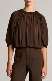 Vince Gathered Silk Cape Bubble Top
