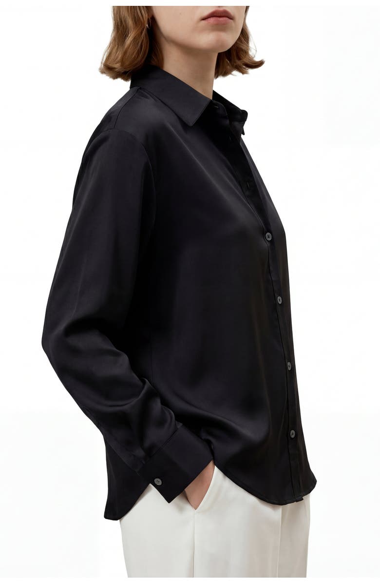 Solomon & Sage Women's Button Down Satin Silk Shirt, Alternate, color, Black