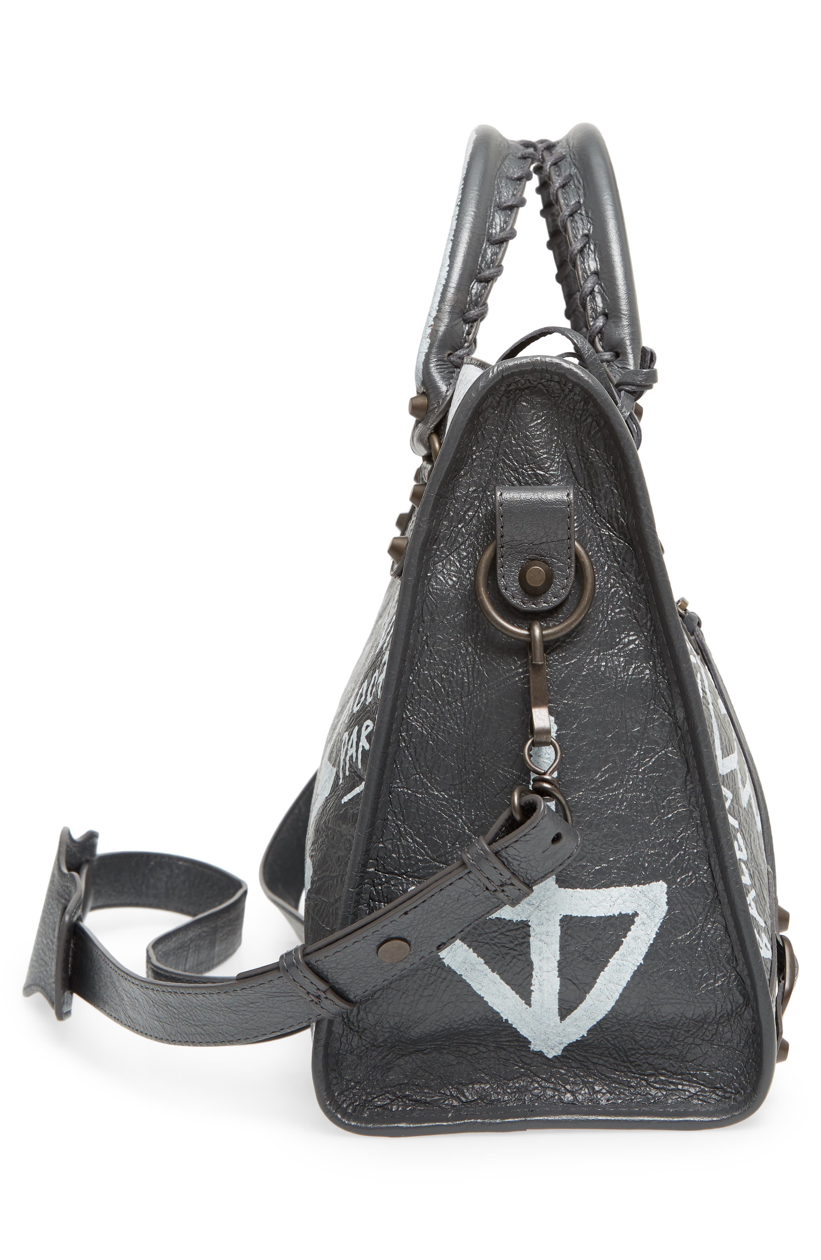 City Graffiti Leather Tote, Alternate, color, GRIS FOSSILE/ BLANC