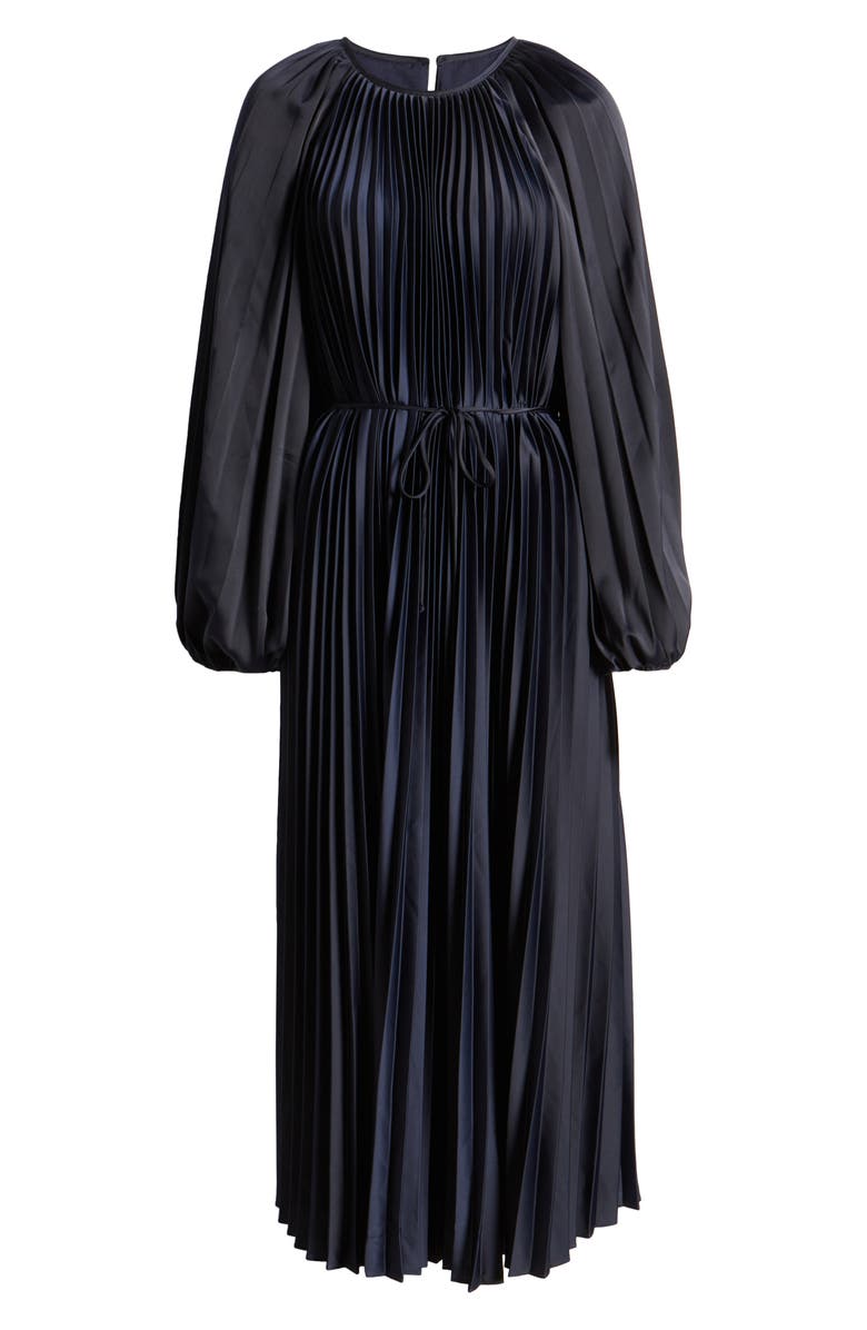 Julia Jordan Pleated Long Sleeve Midi Dress, Alternate, color, Navy