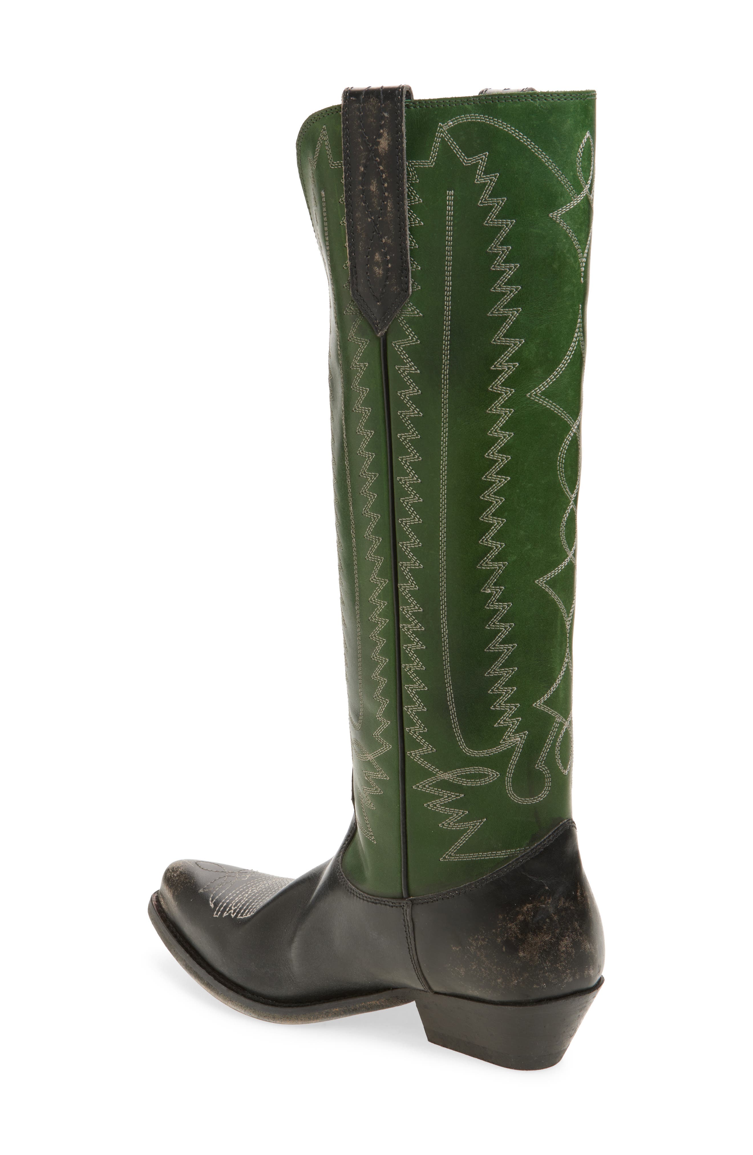 Golden Goose Wish Star High Western Boot, Alternate, color, Green/ Black