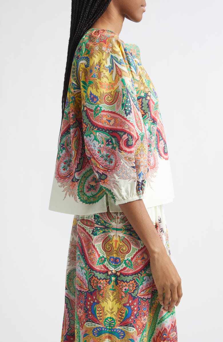Etro Paisley Print Cotton Split Neck Top, Alternate, color, Print On White Base