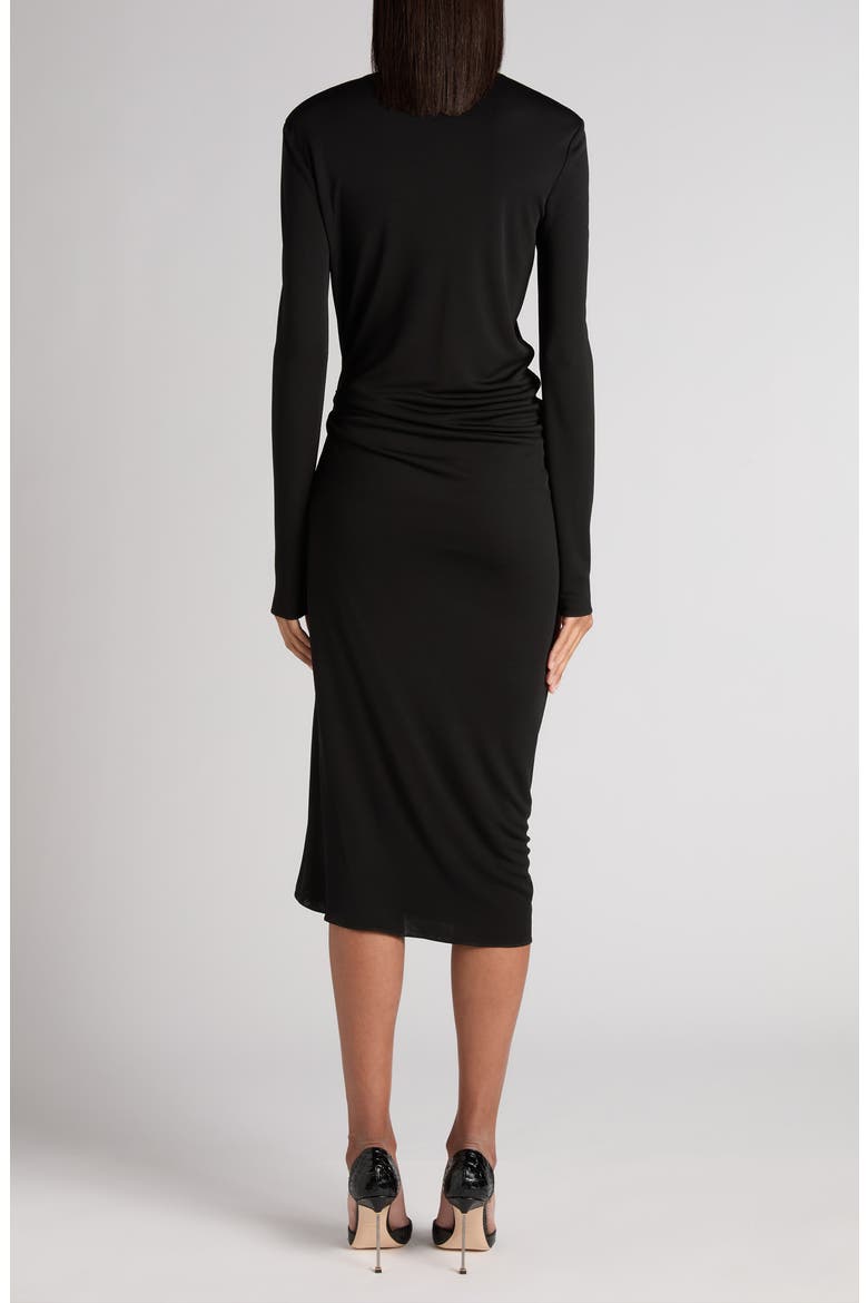 Gathered Waist Long Sleeve Jersey Dress, Alternate, color, BLACK