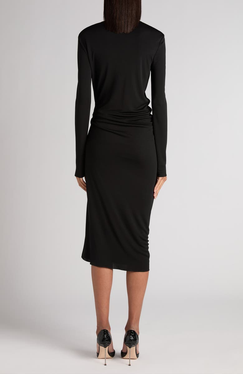 TOM FORD Gathered Waist Long Sleeve Jersey Dress, Alternate, color, Black