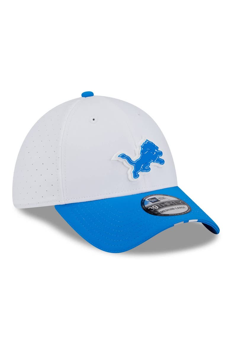 Men's New Era  White/Blue Detroit Lions 2025 NFL Training Camp 39THIRTY Flex Hat, Alternate, color, White