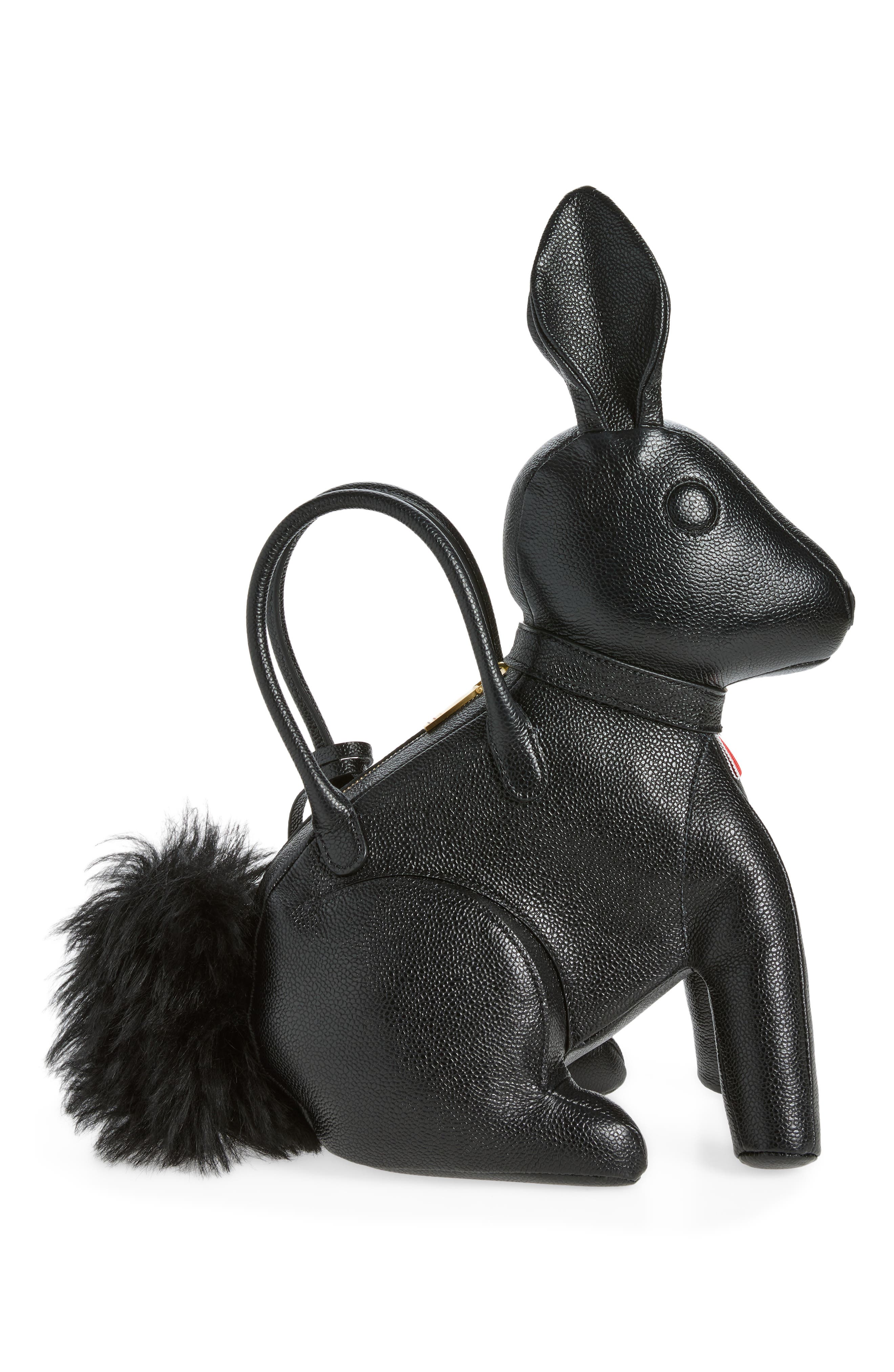 Rabbit Leather Handbag, Alternate, color, BLACK