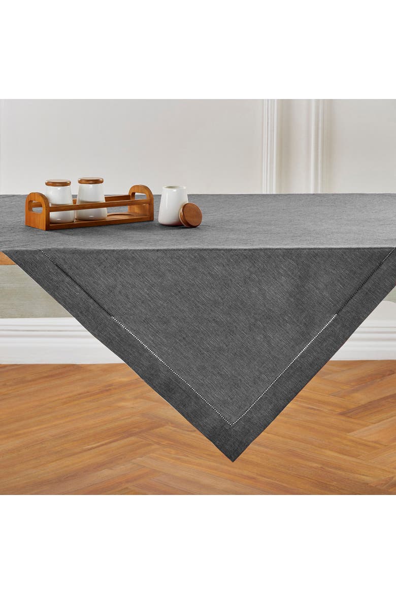 Linen Table Throw 52 x 52 Inch - Milan, Main, color, Charcoal Grey