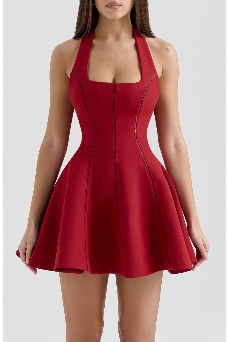Loulette Halter Minidress, Alternate, color, RED DAHLIA